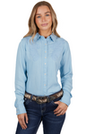 PURE WESTERN LADIES L/S SHIRT SHELBY PALE BLUE CHAMBRAY WITH EMBROIDERY [SZ:10]