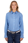 PURE WESTERN LADIES L/S SHIRT ALANA BLUE PATTERN [SZ:14]