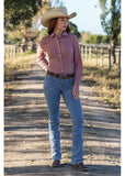WRANGLER LADIES L/S SHIRT - LIBBY - PEACH / NAVY - X4S2126125 103 [SZ:14]