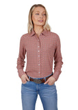 WRANGLER LADIES L/S SHIRT - LIBBY - PEACH / NAVY - X4S2126125 103 [SZ:14]