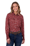 PURE WESTERN LADIES L/S SHIRT - TAHNEE - RUST FRILL - P5W2140001 318 [SZ:14]