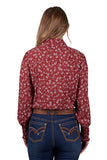 PURE WESTERN LADIES L/S SHIRT - TAHNEE - RUST FRILL - P5W2140001 318 [SZ:14]