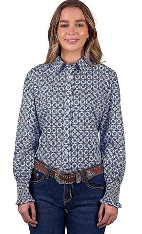 PURE WESTERN WOMENS NORMA LS SHIRT BLUE [SZ:10]