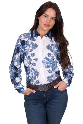 WRANGLER WOMENS LINDA LS SHIRT BLUE [SZ:10]