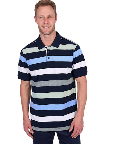THOMAS COOK MENS POLO CHARLES 1PKT NAVY GREEN [SZ:M]