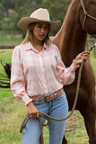 PURE WESTERN LADIES L/S SHIRT - KELLI - PEACH / WHITE - P6S2140251 1032 [SZ:14]