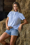 PURE WESTERN LADIES S/S SHIRT - KARA - BLUE / WHITE FINE STRIPE - P6S2146256 237 [SZ:10]