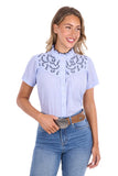 PURE WESTERN LADIES S/S SHIRT - KARA - BLUE / WHITE FINE STRIPE - P6S2146256 237 [SZ:10]