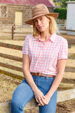 THOMAS COOK LADIES S/S SHIRT - AGNES - PEACH / WHITE CHECK - T6S2113074 [SZ:10]