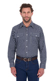 HARD SLOG MENS - LS SHIRT FULL BUTTON 2 POCKET - NAVY / WHITE - ALEX - HCP1102204 [SZ:M]