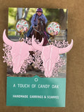 A TOUCH OF CANDY OAK EARRINGS COW SKULL PINK LACE