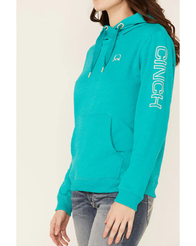 CINCH LADIES HOODIE JUMPER HEATHER TEAL