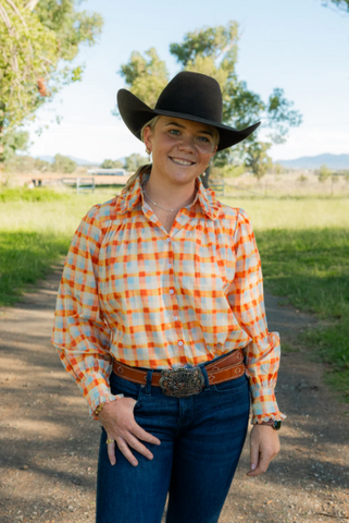 BLACK COLT LADIES SHIRT FRANKIE ORANGE CHECK