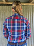 GROVERS LADIES L/S SHIRT LAINEY BLUE RED TARTAN CHECK