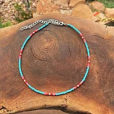 TREASURE CHEST CO TURQUOISE & PINK BEADED CHOKER