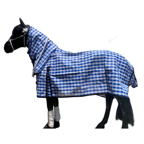 HORSE RUG GTL PVC SHADE CLOTH COMBO ABID BLUE CHECK