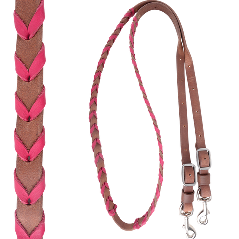 MARTIN SADDLERY 3/4" LATIGO LACED BARREL REINS w/ PINK LACE